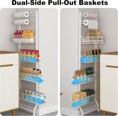BUKFEN 6-Tier Slim Corner Shelf, Spice Rack Next to Fridge Slim, Narrow Storage Cabinet Organizer for Kitchen, Bathroom, Laundry Room