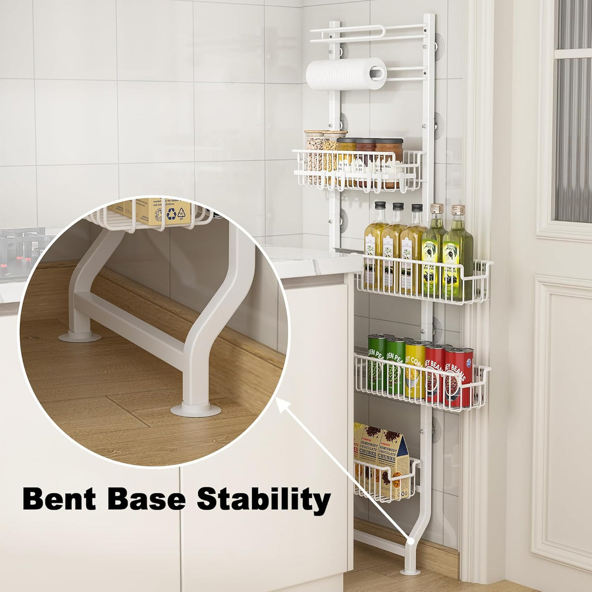 BUKFEN 6-Tier Slim Corner Shelf, Spice Rack Next to Fridge Slim, Narrow Storage Cabinet Organizer for Kitchen, Bathroom, Laundry Room