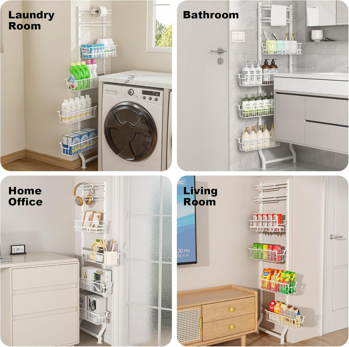 BUKFEN 6-Tier Slim Corner Shelf, Spice Rack Next to Fridge Slim, Narrow Storage Cabinet Organizer for Kitchen, Bathroom, Laundry Room