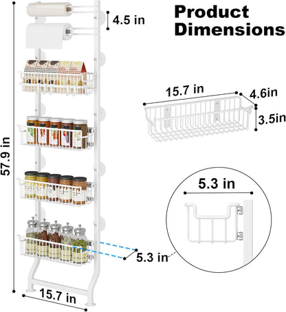 BUKFEN 6-Tier Slim Corner Shelf, Spice Rack Next to Fridge Slim, Narrow Storage Cabinet Organizer for Kitchen, Bathroom, Laundry Room