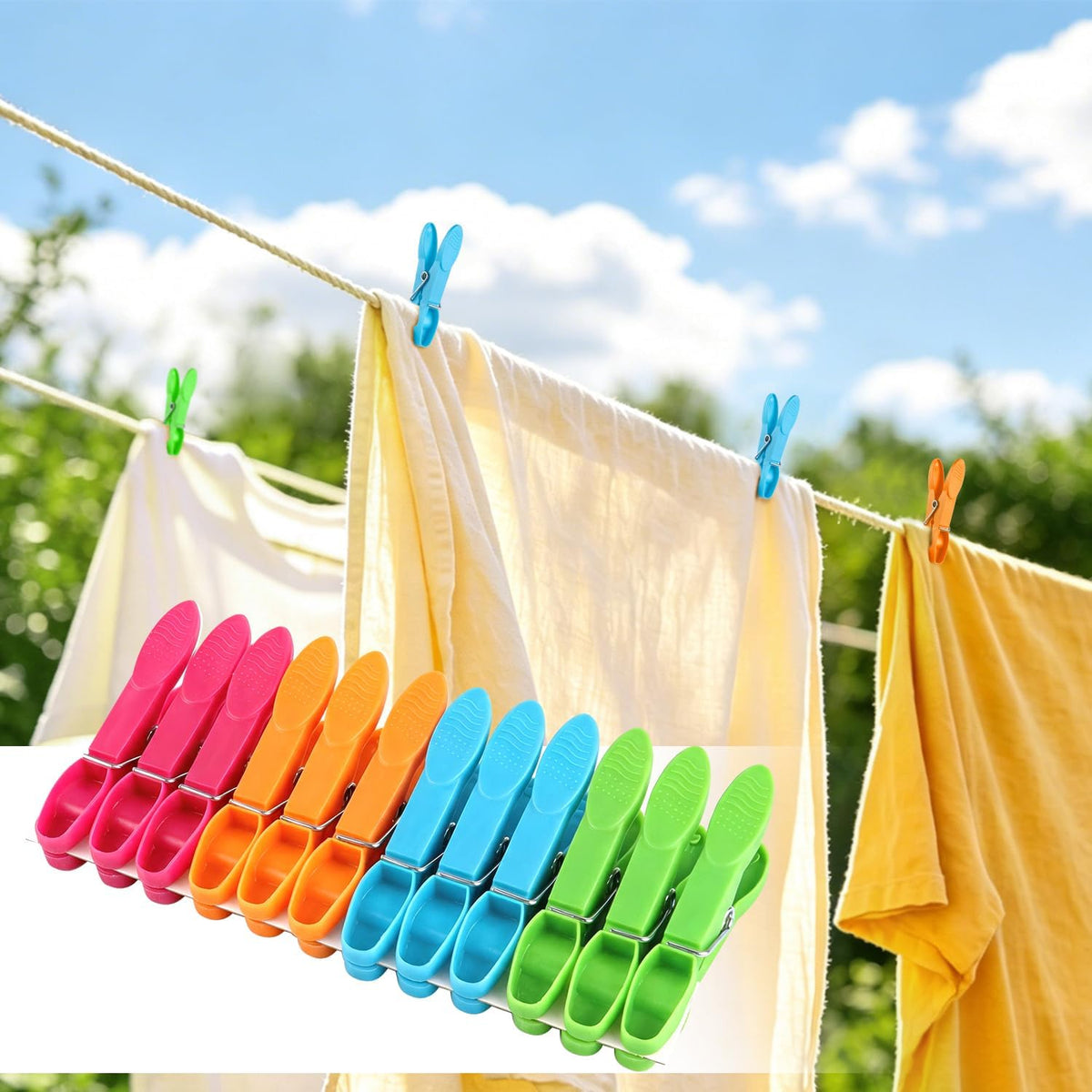 Colored Plastic Clothespins Heavy Duty Laundry Clips with Springs Non-Slip Clothes Pegs for Hanging Clothes Towels Crafts Picture Photo Food Package Clips