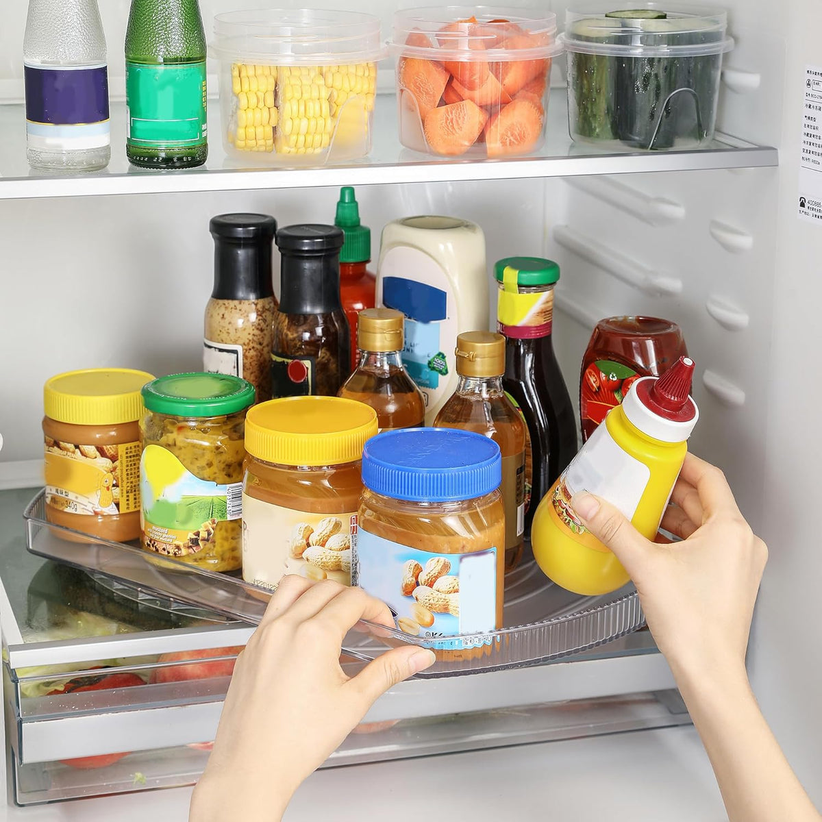 Lazy Susan Turntable Organizer for Large Refrigerator, 360° Rotate Fridge Organizers and Storage, 16.54 Inches Rectangle Lazy Susan Organizer for Fridge, Cabinet, Pantry,1