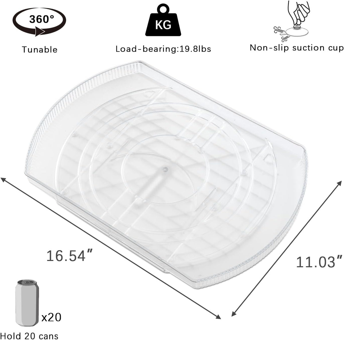 Lazy Susan Turntable Organizer for Large Refrigerator, 360° Rotate Fridge Organizers and Storage, 16.54 Inches Rectangle Lazy Susan Organizer for Fridge, Cabinet, Pantry,1