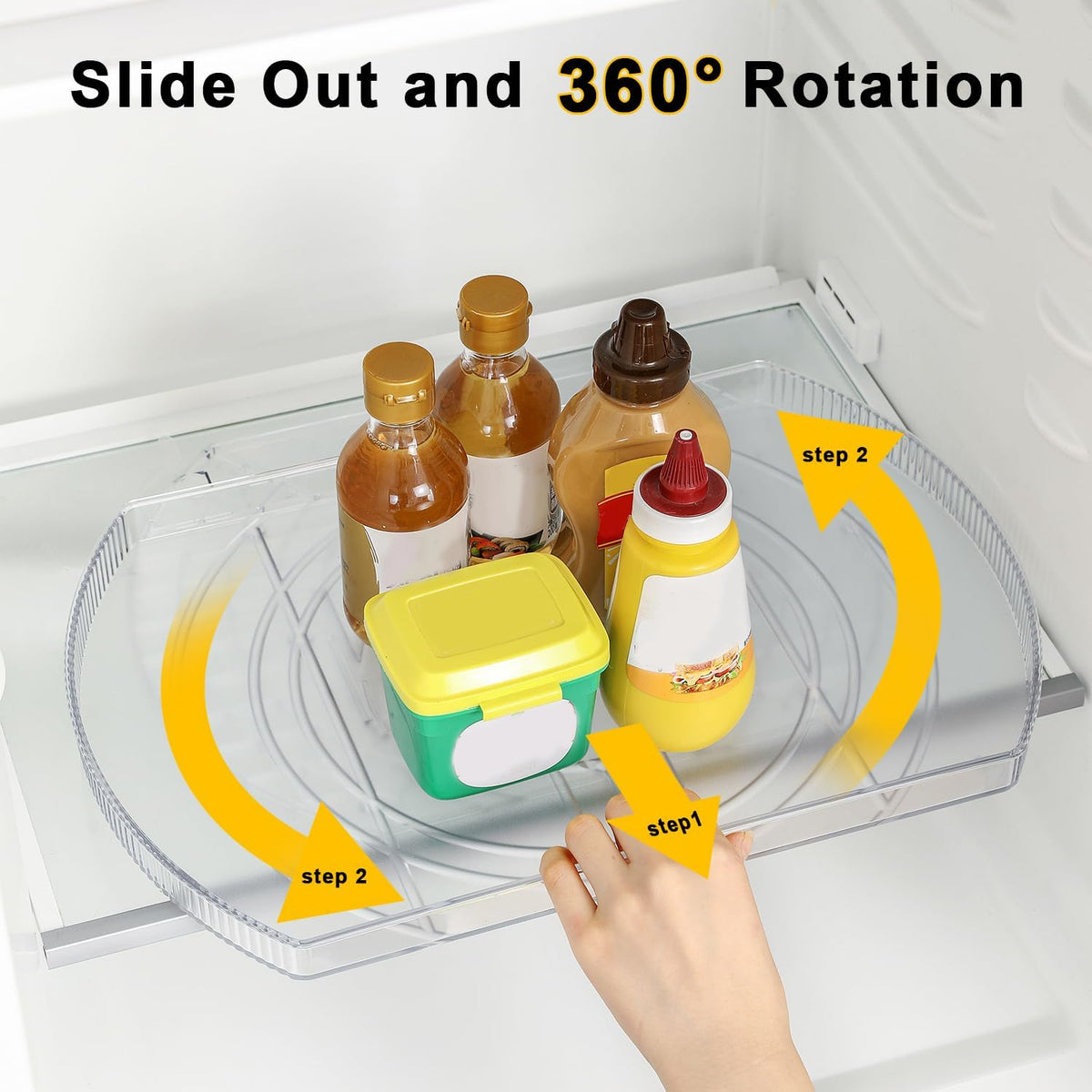 Lazy Susan Turntable Organizer for Large Refrigerator, 360° Rotate Fridge Organizers and Storage, 16.54 Inches Rectangle Lazy Susan Organizer for Fridge, Cabinet, Pantry,1
