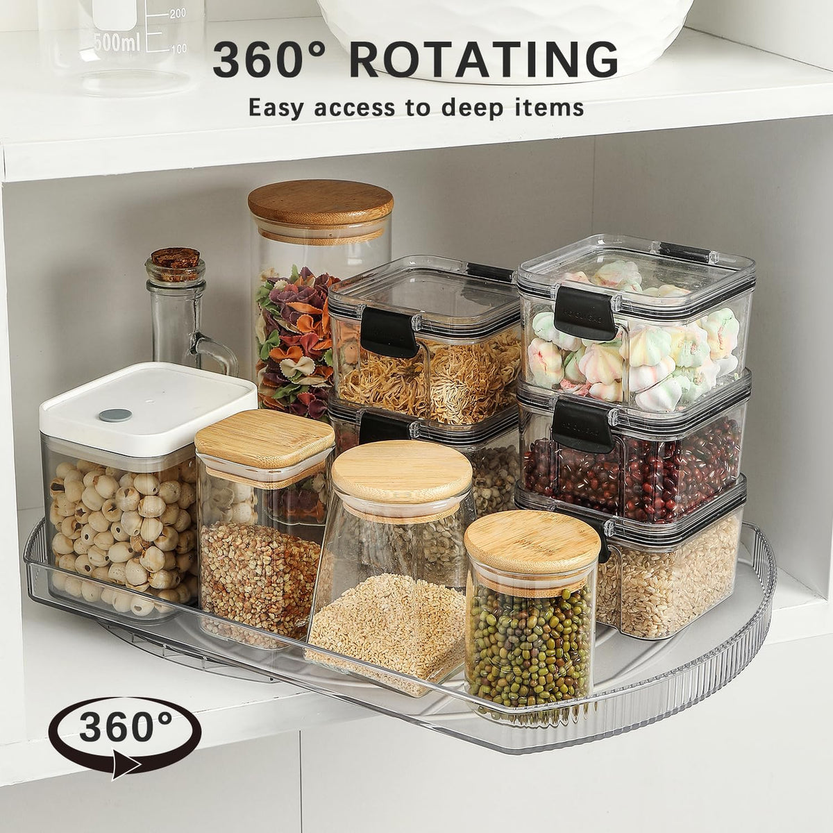 Lazy Susan Turntable Organizer for Large Refrigerator, 360° Rotate Fridge Organizers and Storage, 16.54 Inches Rectangle Lazy Susan Organizer for Fridge, Cabinet, Pantry,1