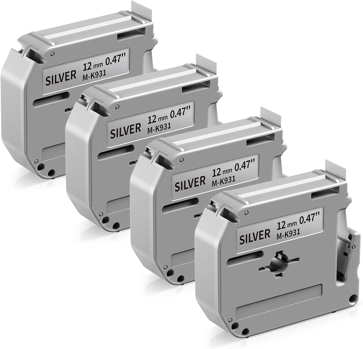 M-K231 M Tape Replace for Brother P-Touch M-K231s MK231 M-231 M231 | PTM95 Label Tape 12mm 0.47 White Non-Laminated for Brother PT-M95 PT-65 PT-45 PT-70 PT85 PT90 Label Maker Refills, 4-Pack