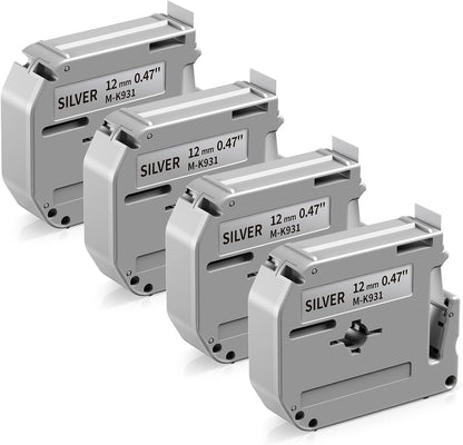 M-K231 M Tape Replace for Brother P-Touch M-K231s MK231 M-231 M231 | PTM95 Label Tape 12mm 0.47 White Non-Laminated for Brother PT-M95 PT-65 PT-45 PT-70 PT85 PT90 Label Maker Refills, 4-Pack