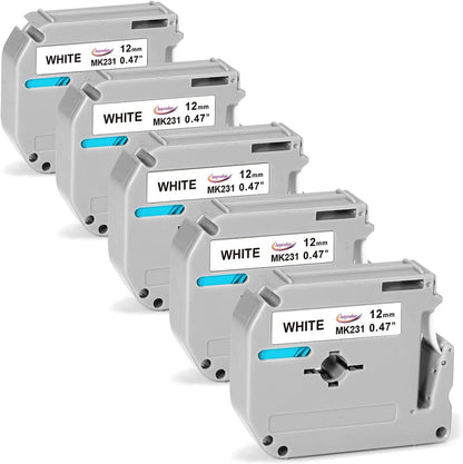 M-K231 M Tape Replace for Brother P-Touch M-K231s MK231 M-231 M231 | PTM95 Label Tape 12mm 0.47 White Non-Laminated for Brother PT-M95 PT-65 PT-45 PT-70 PT85 PT90 Label Maker Refills, 4-Pack