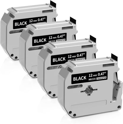 M-K231 M Tape Replace for Brother P-Touch M-K231s MK231 M-231 M231 | PTM95 Label Tape 12mm 0.47 White Non-Laminated for Brother PT-M95 PT-65 PT-45 PT-70 PT85 PT90 Label Maker Refills, 4-Pack