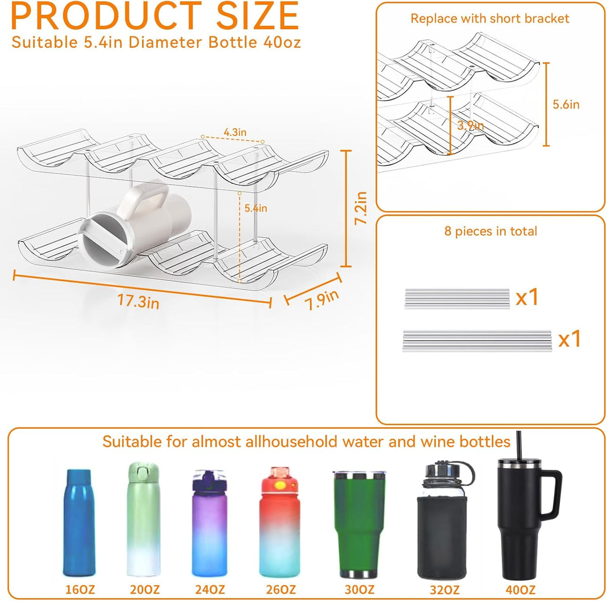 2 Tier Water Bottle Holder for Cabinet,Acrylic Wine Rack and Stackable Water Bottle Organizer for Pantry - Waterbottle Organizer for 40 oz Stanley Cup Holder and Other Tumbler Organizers