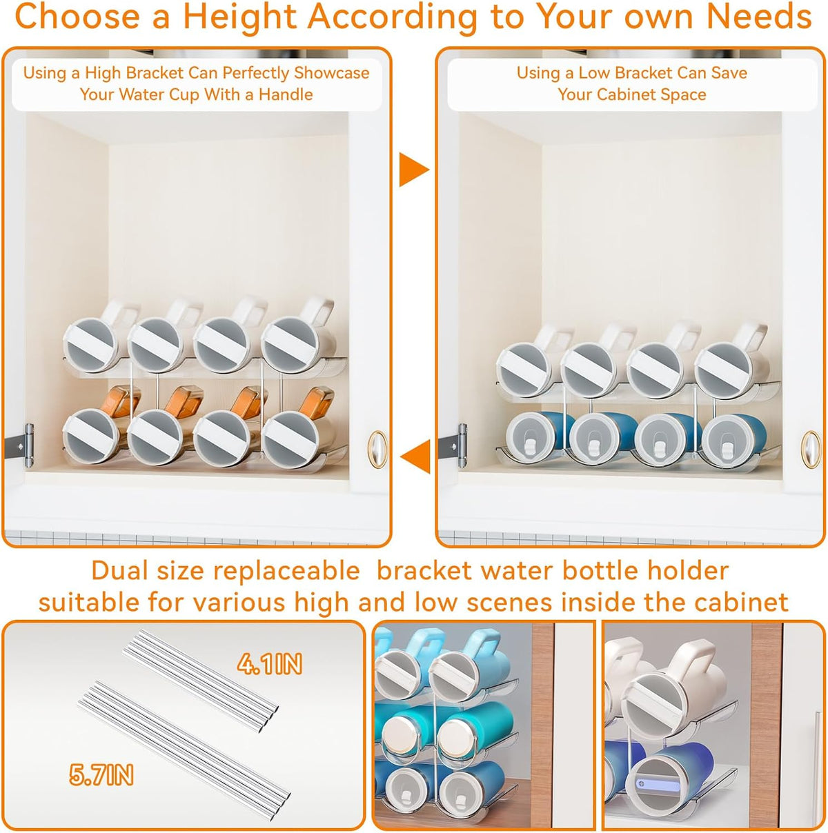 2 Tier Water Bottle Holder for Cabinet,Acrylic Wine Rack and Stackable Water Bottle Organizer for Pantry - Waterbottle Organizer for 40 oz Stanley Cup Holder and Other Tumbler Organizers
