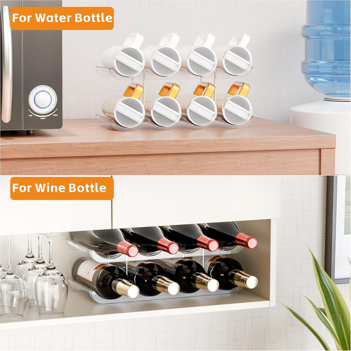 2 Tier Water Bottle Holder for Cabinet,Acrylic Wine Rack and Stackable Water Bottle Organizer for Pantry - Waterbottle Organizer for 40 oz Stanley Cup Holder and Other Tumbler Organizers