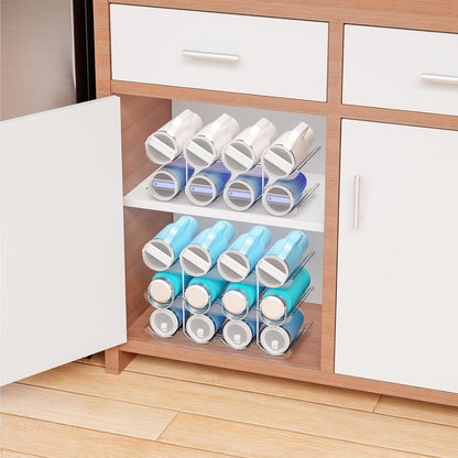 2 Tier Water Bottle Holder for Cabinet,Acrylic Wine Rack and Stackable Water Bottle Organizer for Pantry - Waterbottle Organizer for 40 oz Stanley Cup Holder and Other Tumbler Organizers