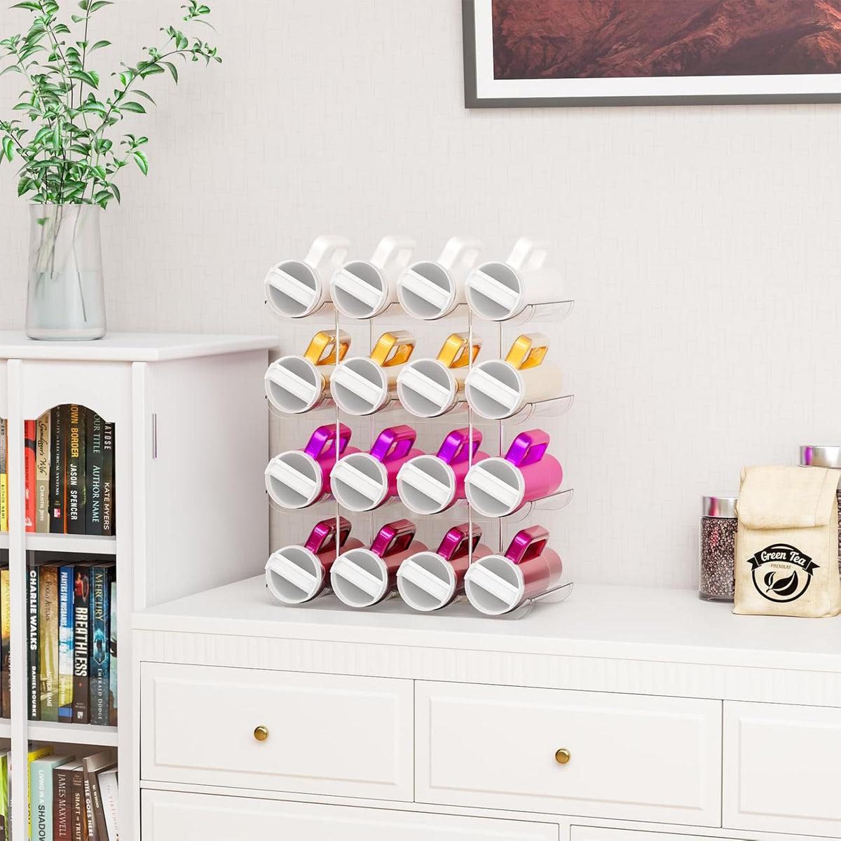 2 Tier Water Bottle Holder for Cabinet,Acrylic Wine Rack and Stackable Water Bottle Organizer for Pantry - Waterbottle Organizer for 40 oz Stanley Cup Holder and Other Tumbler Organizers