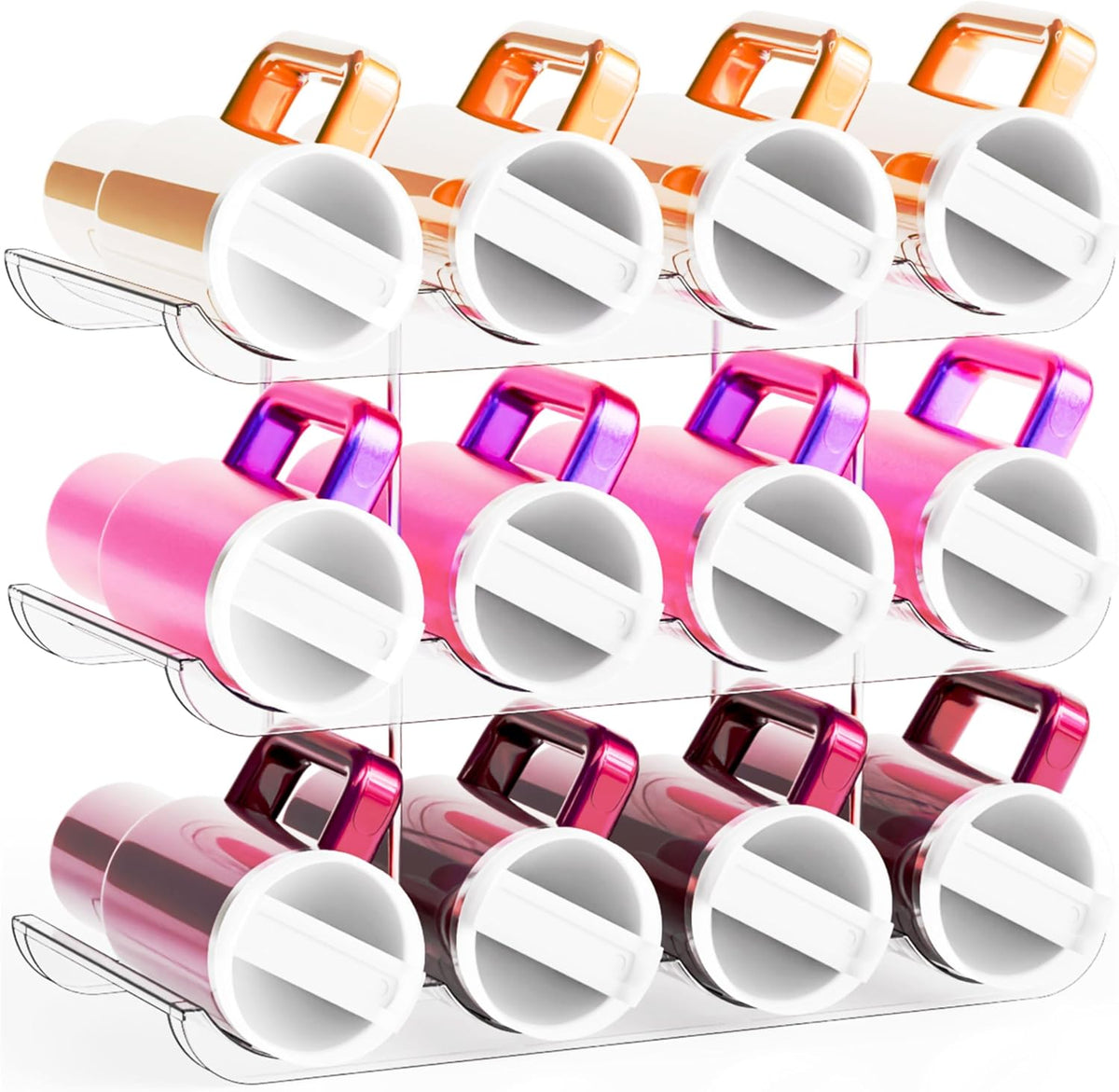 2 Tier Water Bottle Holder for Cabinet,Acrylic Wine Rack and Stackable Water Bottle Organizer for Pantry - Waterbottle Organizer for 40 oz Stanley Cup Holder and Other Tumbler Organizers