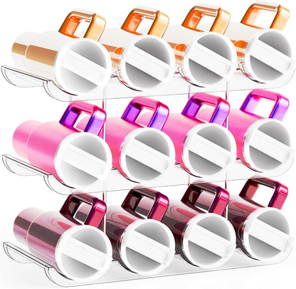 2 Tier Water Bottle Holder for Cabinet,Acrylic Wine Rack and Stackable Water Bottle Organizer for Pantry - Waterbottle Organizer for 40 oz Stanley Cup Holder and Other Tumbler Organizers