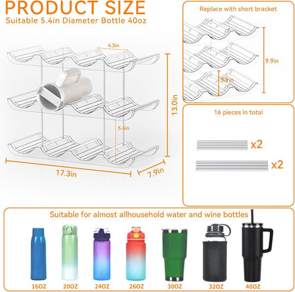 2 Tier Water Bottle Holder for Cabinet,Acrylic Wine Rack and Stackable Water Bottle Organizer for Pantry - Waterbottle Organizer for 40 oz Stanley Cup Holder and Other Tumbler Organizers