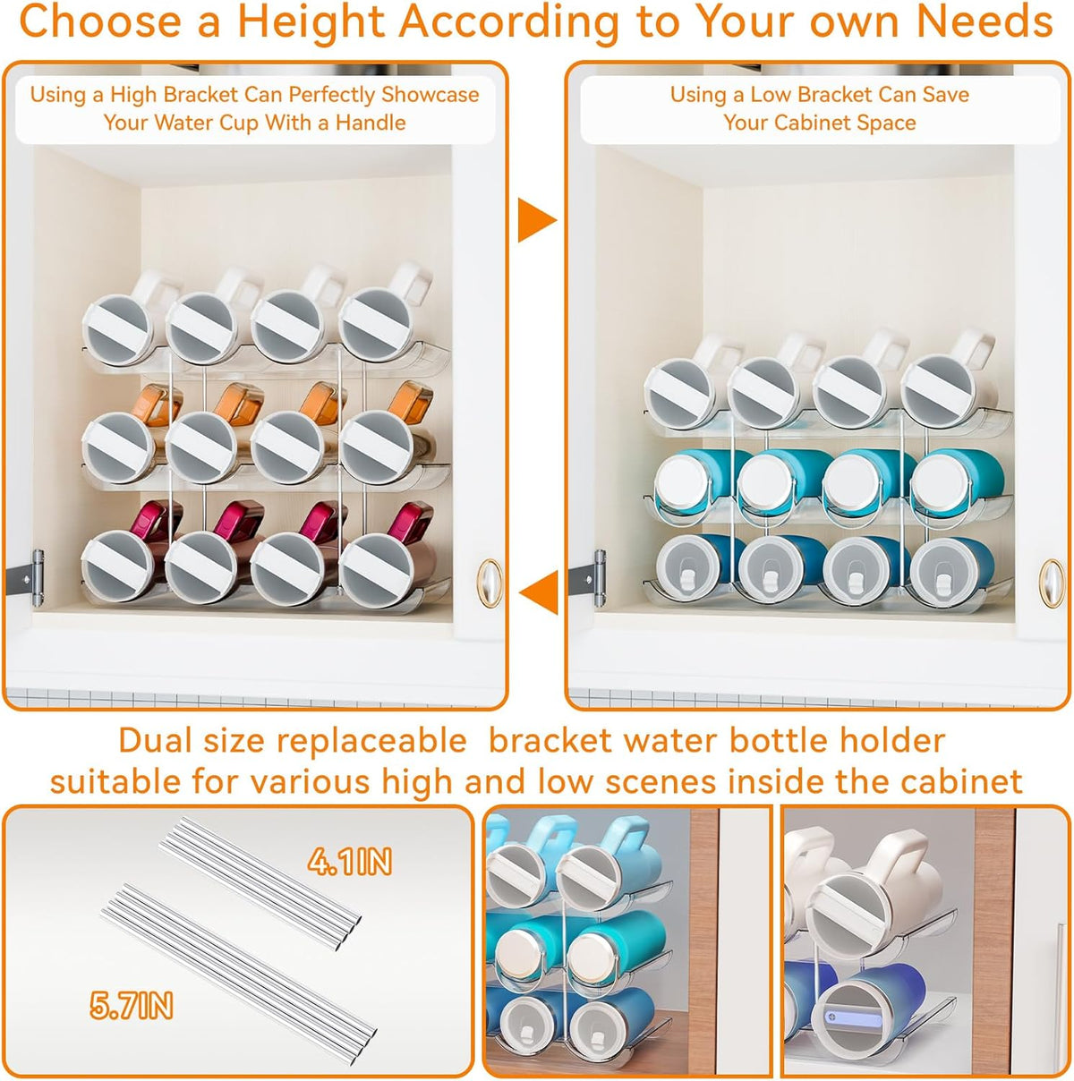 2 Tier Water Bottle Holder for Cabinet,Acrylic Wine Rack and Stackable Water Bottle Organizer for Pantry - Waterbottle Organizer for 40 oz Stanley Cup Holder and Other Tumbler Organizers