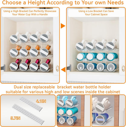 2 Tier Water Bottle Holder for Cabinet,Acrylic Wine Rack and Stackable Water Bottle Organizer for Pantry - Waterbottle Organizer for 40 oz Stanley Cup Holder and Other Tumbler Organizers