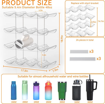 2 Tier Water Bottle Holder for Cabinet,Acrylic Wine Rack and Stackable Water Bottle Organizer for Pantry - Waterbottle Organizer for 40 oz Stanley Cup Holder and Other Tumbler Organizers