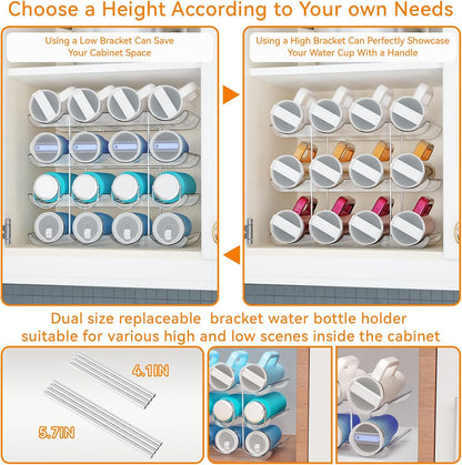 2 Tier Water Bottle Holder for Cabinet,Acrylic Wine Rack and Stackable Water Bottle Organizer for Pantry - Waterbottle Organizer for 40 oz Stanley Cup Holder and Other Tumbler Organizers