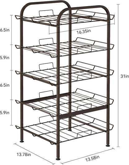 5 Tier Water Bottle Organizer Vertical Free Standing Storage Shelf Metal Beverage Rack Dispenser Large Capacity Bottled Water Holder Stand for Kitchen Party Pantry, Bronze