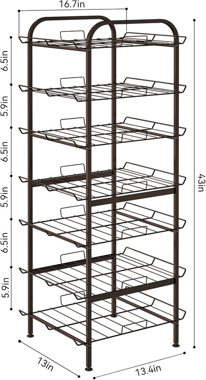 5 Tier Water Bottle Organizer Vertical Free Standing Storage Shelf Metal Beverage Rack Dispenser Large Capacity Bottled Water Holder Stand for Kitchen Party Pantry, Bronze