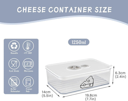 2 Pcs Cheese Container for Refrigerator,Cream Cheeses Storage Box,Cheese Keeper with Airtight Lid and Time Recording,BPA-Free Kitchen Storage Organizer Sliced,Grated,Cheddar Cheeses Saver