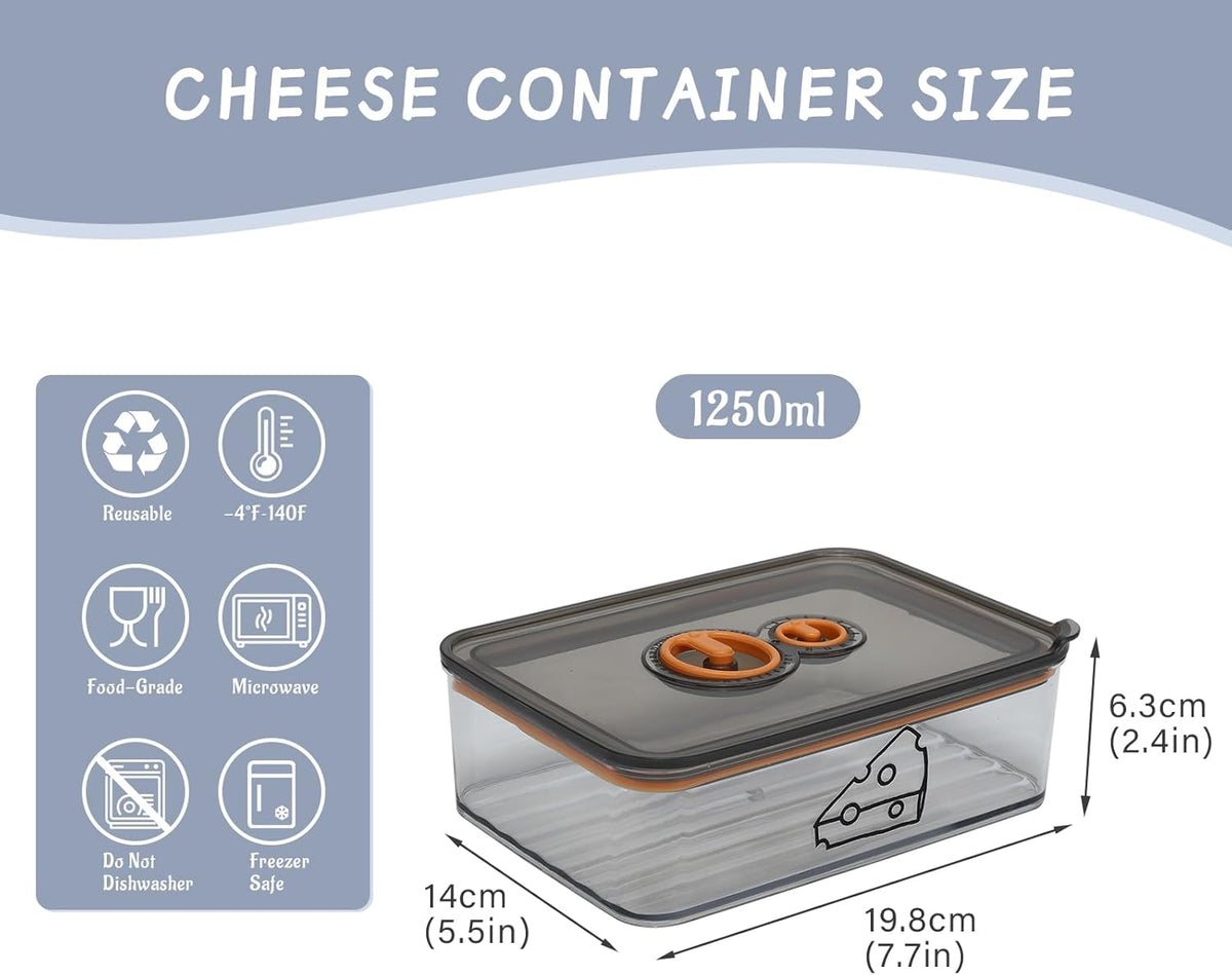 2 Pcs Cheese Container for Refrigerator,Cream Cheeses Storage Box,Cheese Keeper with Airtight Lid and Time Recording,BPA-Free Kitchen Storage Organizer Sliced,Grated,Cheddar Cheeses Saver