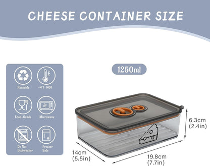 2 Pcs Cheese Container for Refrigerator,Cream Cheeses Storage Box,Cheese Keeper with Airtight Lid and Time Recording,BPA-Free Kitchen Storage Organizer Sliced,Grated,Cheddar Cheeses Saver