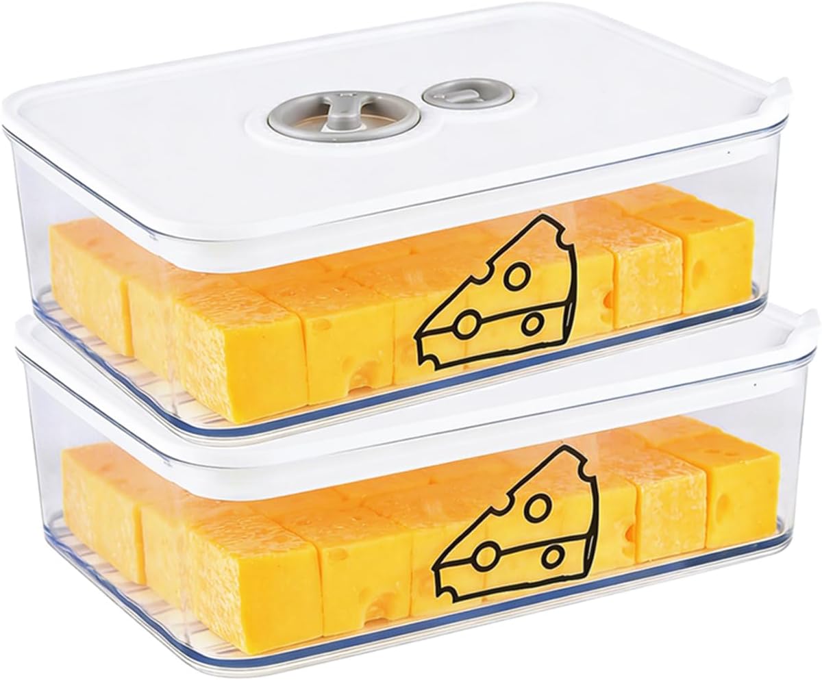 2 Pcs Cheese Container for Refrigerator,Cream Cheeses Storage Box,Cheese Keeper with Airtight Lid and Time Recording,BPA-Free Kitchen Storage Organizer Sliced,Grated,Cheddar Cheeses Saver