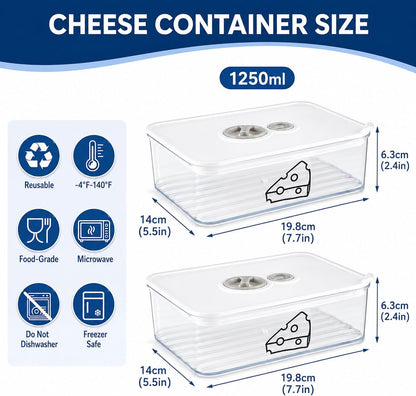 2 Pcs Cheese Container for Refrigerator,Cream Cheeses Storage Box,Cheese Keeper with Airtight Lid and Time Recording,BPA-Free Kitchen Storage Organizer Sliced,Grated,Cheddar Cheeses Saver