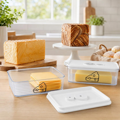 2 Pcs Cheese Container for Refrigerator,Cream Cheeses Storage Box,Cheese Keeper with Airtight Lid and Time Recording,BPA-Free Kitchen Storage Organizer Sliced,Grated,Cheddar Cheeses Saver