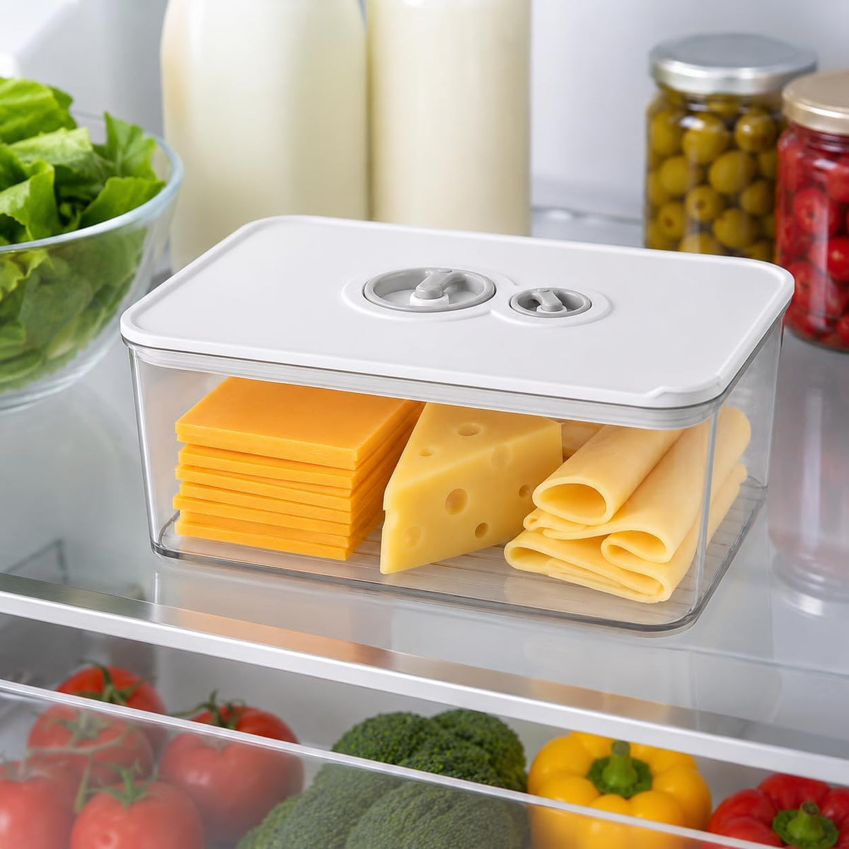 2 Pcs Cheese Container for Refrigerator,Cream Cheeses Storage Box,Cheese Keeper with Airtight Lid and Time Recording,BPA-Free Kitchen Storage Organizer Sliced,Grated,Cheddar Cheeses Saver