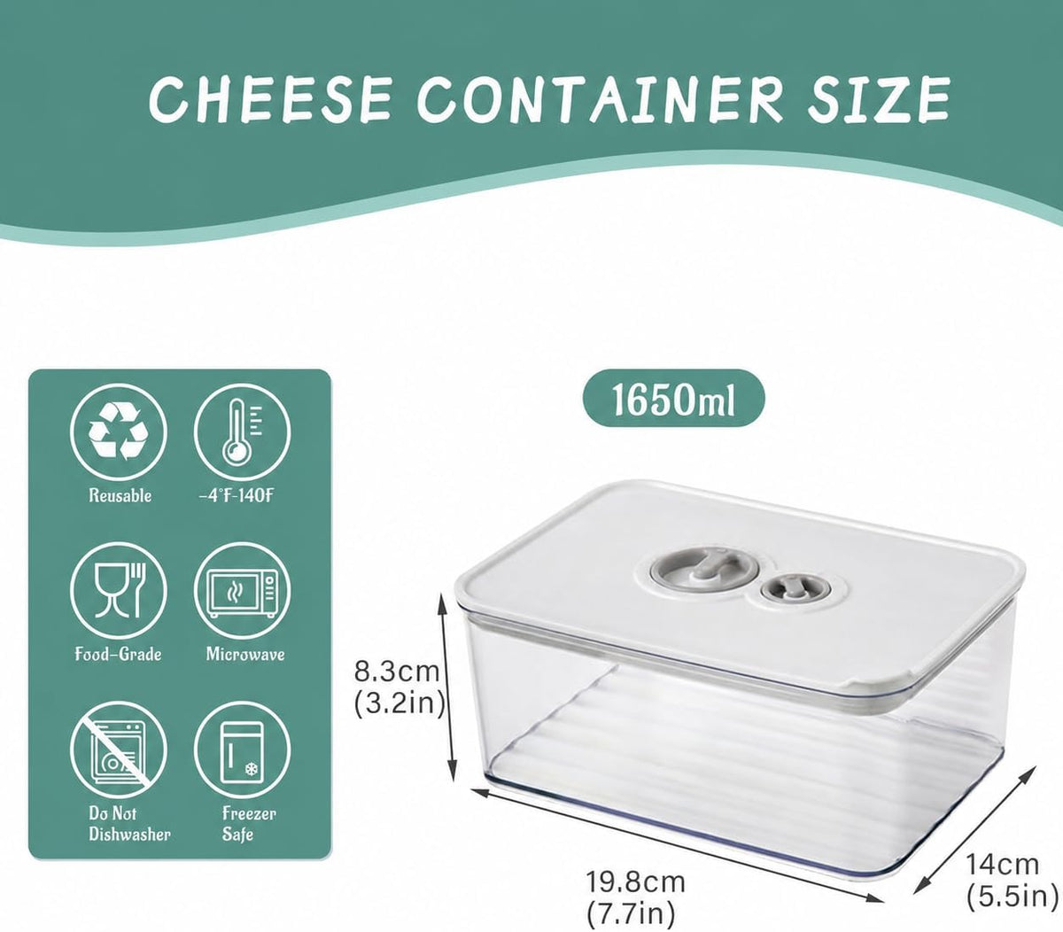 2 Pcs Cheese Container for Refrigerator,Cream Cheeses Storage Box,Cheese Keeper with Airtight Lid and Time Recording,BPA-Free Kitchen Storage Organizer Sliced,Grated,Cheddar Cheeses Saver