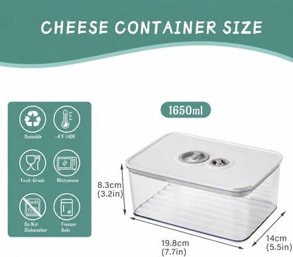 2 Pcs Cheese Container for Refrigerator,Cream Cheeses Storage Box,Cheese Keeper with Airtight Lid and Time Recording,BPA-Free Kitchen Storage Organizer Sliced,Grated,Cheddar Cheeses Saver