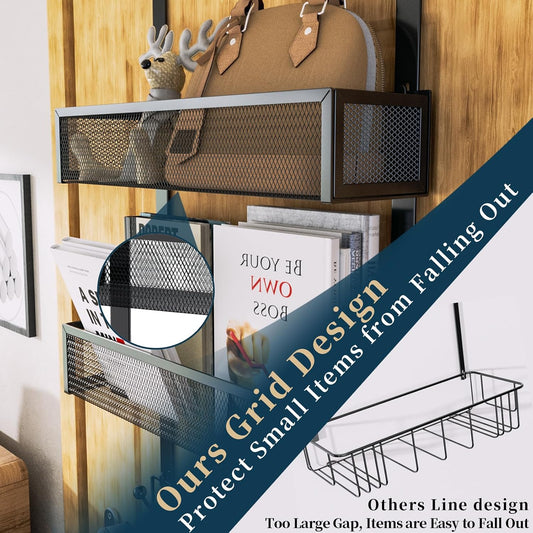 Over The Door Hooks Organizer - 3 Tier Door Hanger with 9 Coat Hooks & 2 Mesh Basket, Back Storage Organizer Hanging Towels for Bathroom, Bedroom, Black