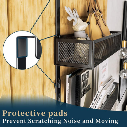 Over The Door Hooks Organizer - 3 Tier Door Hanger with 9 Coat Hooks & 2 Mesh Basket, Back Storage Organizer Hanging Towels for Bathroom, Bedroom, Black