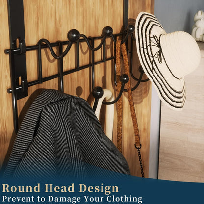 Over The Door Hooks Organizer - 3 Tier Door Hanger with 9 Coat Hooks & 2 Mesh Basket, Back Storage Organizer Hanging Towels for Bathroom, Bedroom, Black