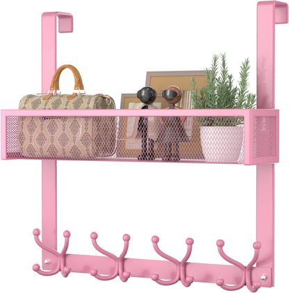 Over The Door Hooks Organizer - 3 Tier Door Hanger with 9 Coat Hooks & 2 Mesh Basket, Back Storage Organizer Hanging Towels for Bathroom, Bedroom, Black