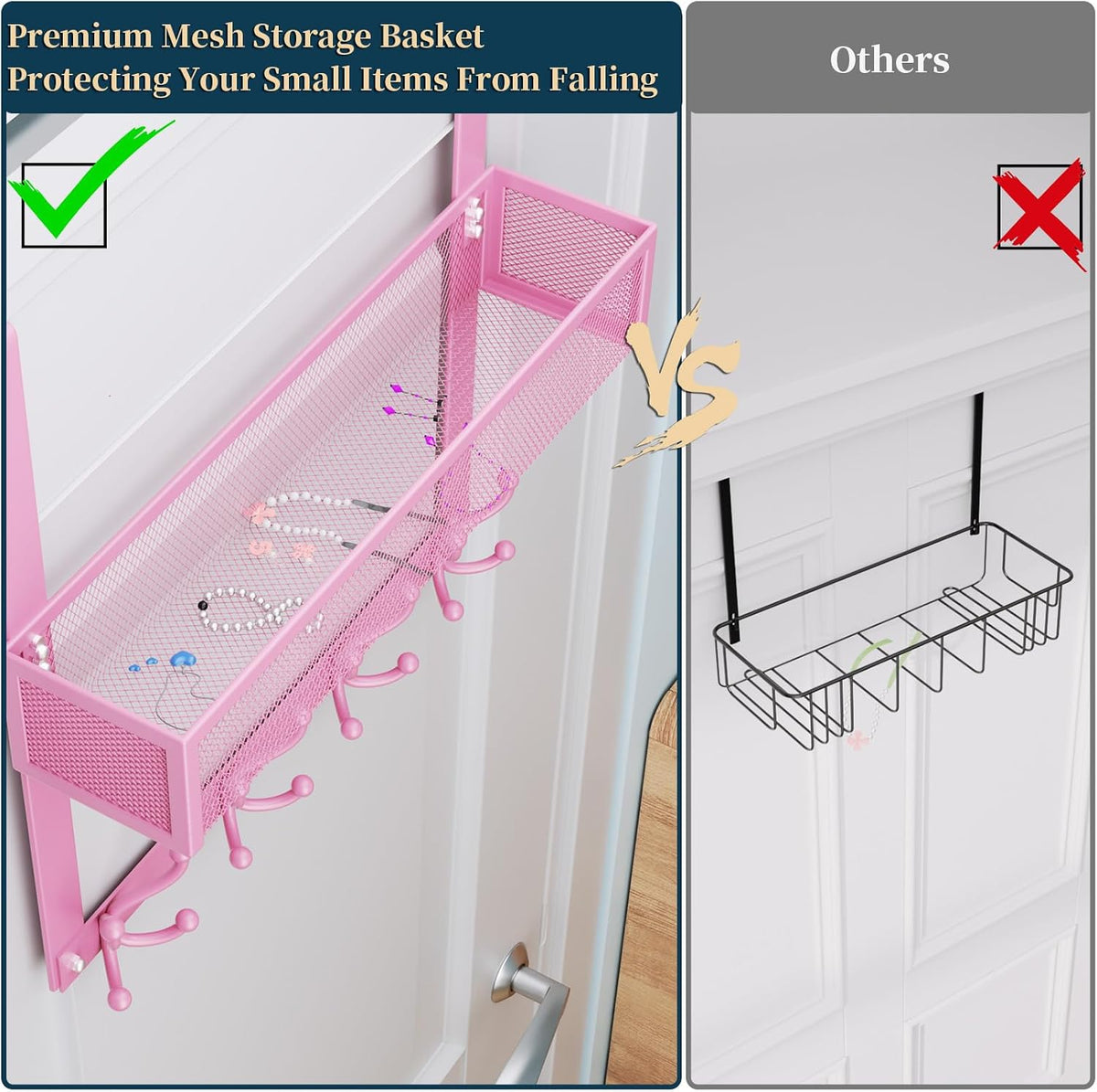 Over The Door Hooks Organizer - 3 Tier Door Hanger with 9 Coat Hooks & 2 Mesh Basket, Back Storage Organizer Hanging Towels for Bathroom, Bedroom, Black
