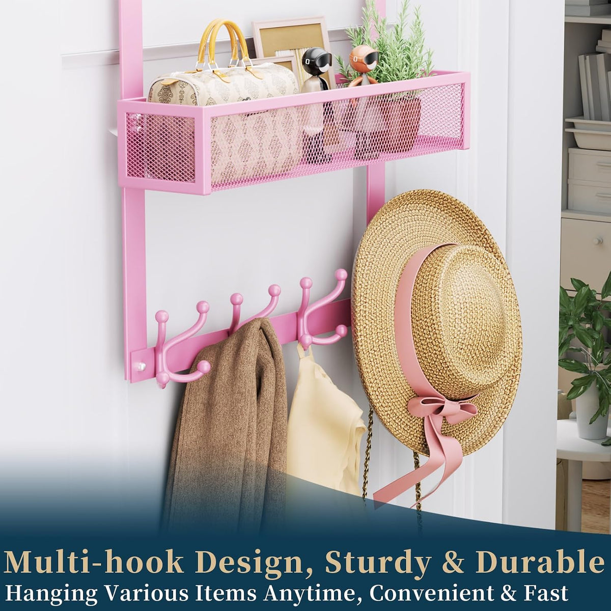 Over The Door Hooks Organizer - 3 Tier Door Hanger with 9 Coat Hooks & 2 Mesh Basket, Back Storage Organizer Hanging Towels for Bathroom, Bedroom, Black