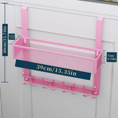 Over The Door Hooks Organizer - 3 Tier Door Hanger with 9 Coat Hooks & 2 Mesh Basket, Back Storage Organizer Hanging Towels for Bathroom, Bedroom, Black