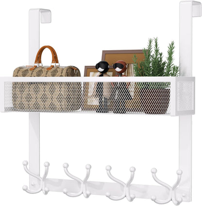 Over The Door Hooks Organizer - 3 Tier Door Hanger with 9 Coat Hooks & 2 Mesh Basket, Back Storage Organizer Hanging Towels for Bathroom, Bedroom, Black