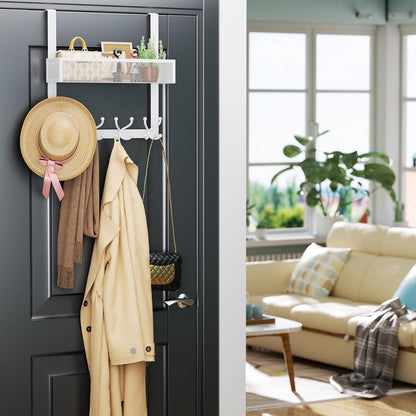 Over The Door Hooks Organizer - 3 Tier Door Hanger with 9 Coat Hooks & 2 Mesh Basket, Back Storage Organizer Hanging Towels for Bathroom, Bedroom, Black