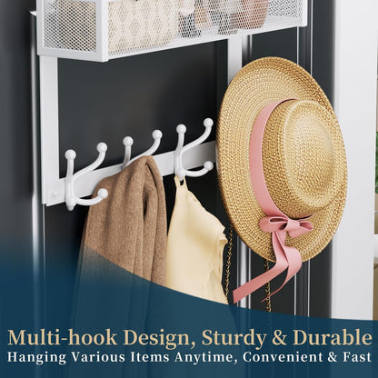 Over The Door Hooks Organizer - 3 Tier Door Hanger with 9 Coat Hooks & 2 Mesh Basket, Back Storage Organizer Hanging Towels for Bathroom, Bedroom, Black
