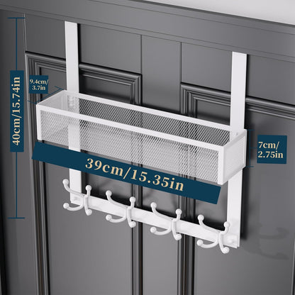 Over The Door Hooks Organizer - 3 Tier Door Hanger with 9 Coat Hooks & 2 Mesh Basket, Back Storage Organizer Hanging Towels for Bathroom, Bedroom, Black