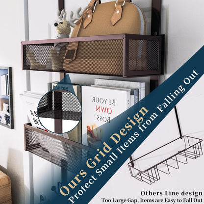 Over The Door Hooks Organizer - 3 Tier Door Hanger with 9 Coat Hooks & 2 Mesh Basket, Back Storage Organizer Hanging Towels for Bathroom, Bedroom, Black