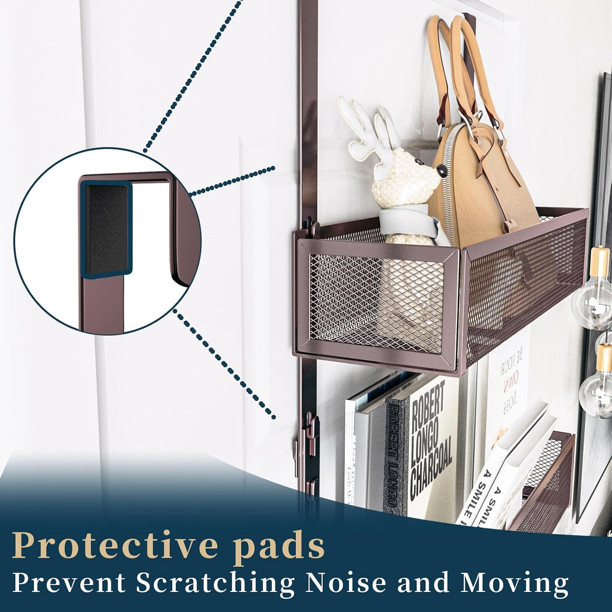 Over The Door Hooks Organizer - 3 Tier Door Hanger with 9 Coat Hooks & 2 Mesh Basket, Back Storage Organizer Hanging Towels for Bathroom, Bedroom, Black