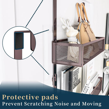 Over The Door Hooks Organizer - 3 Tier Door Hanger with 9 Coat Hooks & 2 Mesh Basket, Back Storage Organizer Hanging Towels for Bathroom, Bedroom, Black